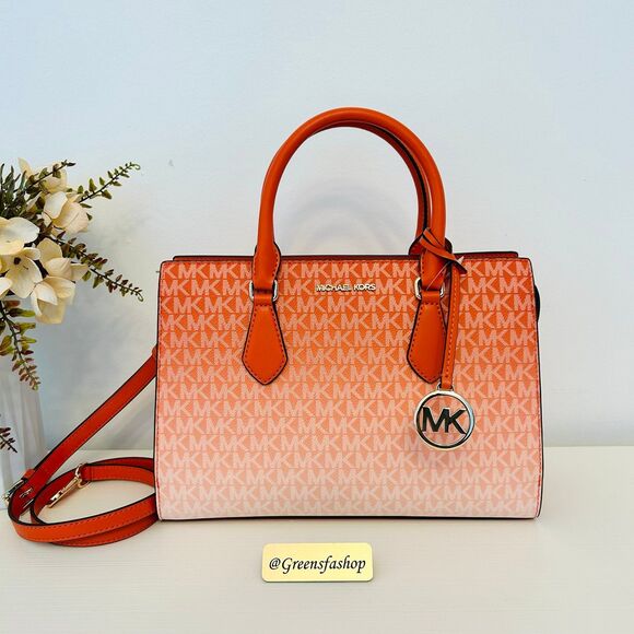 Michael Kors Purse Sheila Medium Ombré Signature Logo Satchel Red Clay - Picture 1 of 10